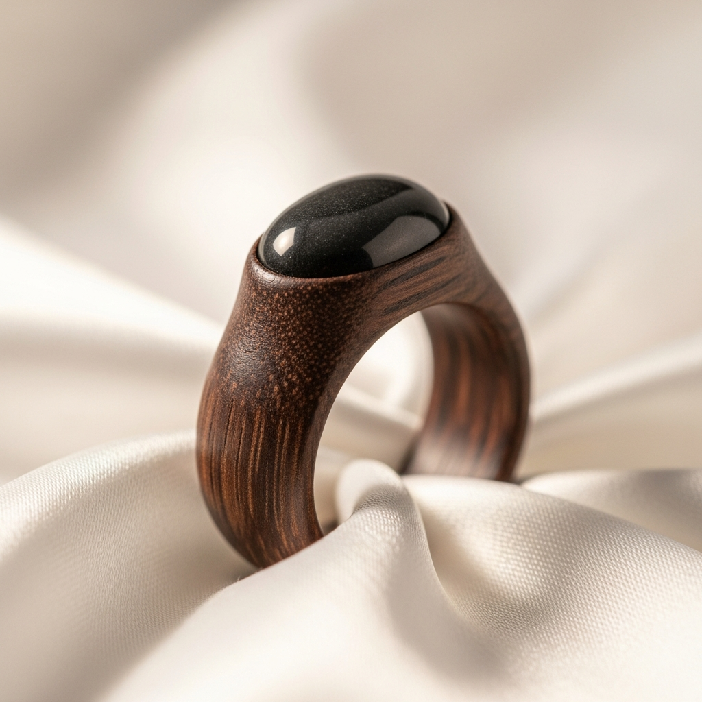 Premium minimalist smart ring made from reclaimed wood and river stone