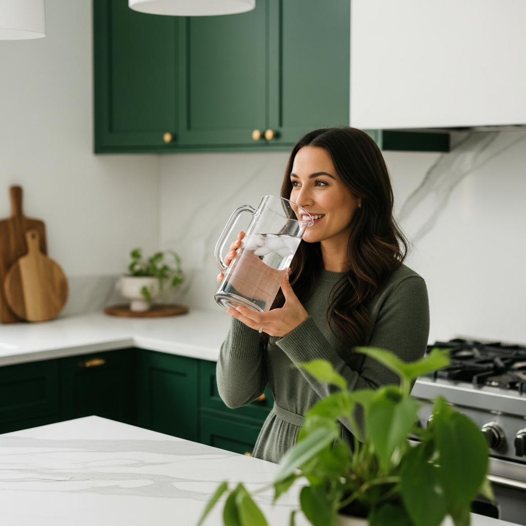 Healthy woman drinking clean filtered water