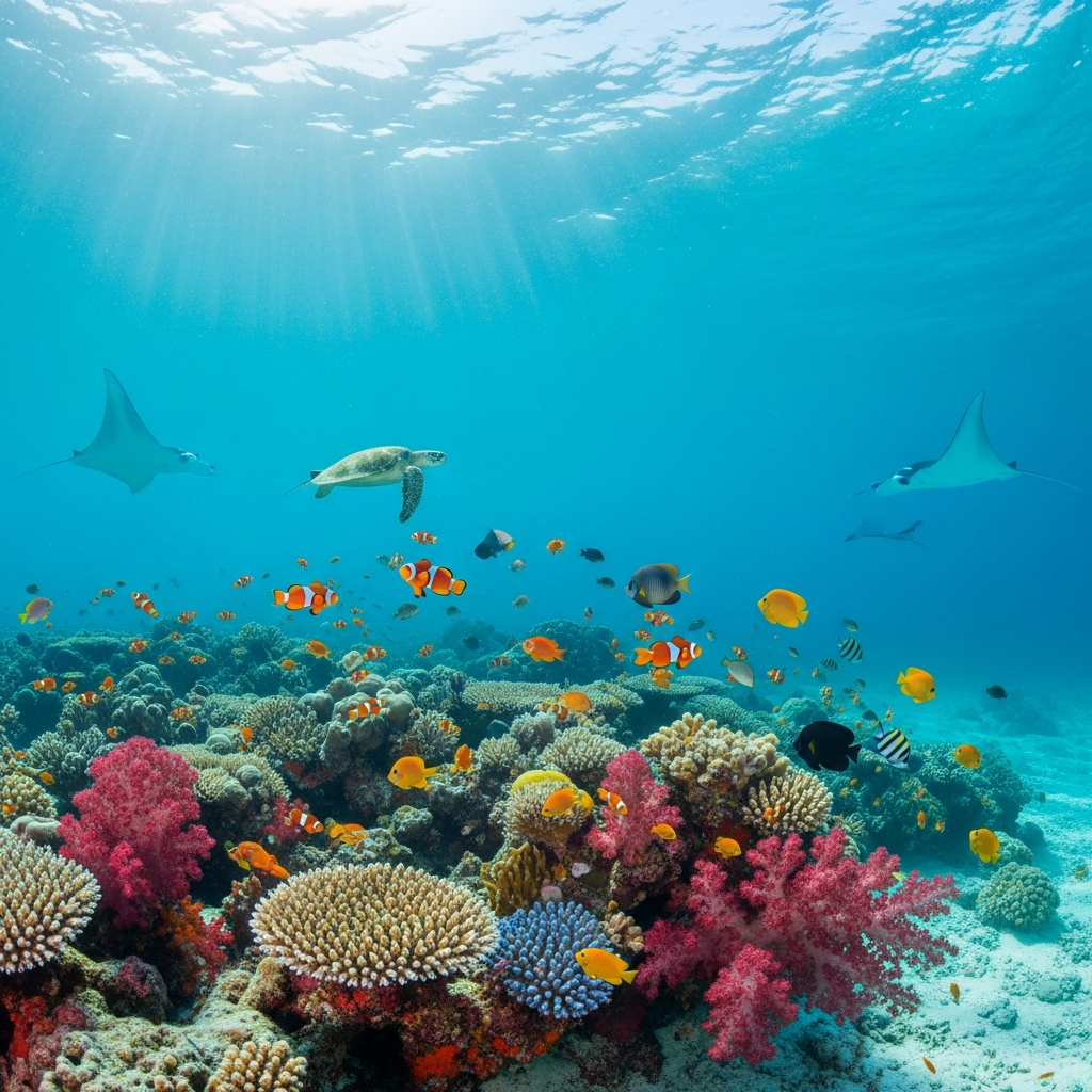 Healthy coral reef and pristine ocean environment